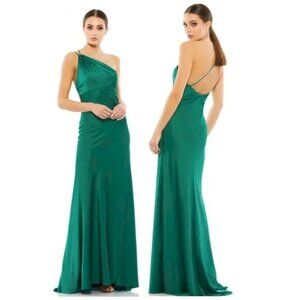 Mac Duggal Emerald Green Satin One Shoulder Sheath Gown Size 8 New NWT